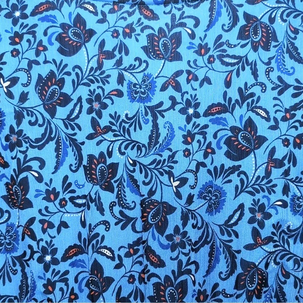 Old Navy Smocked Midi Dress Womens L Blue Floral Sheer Short Sleeve Boho Cottage